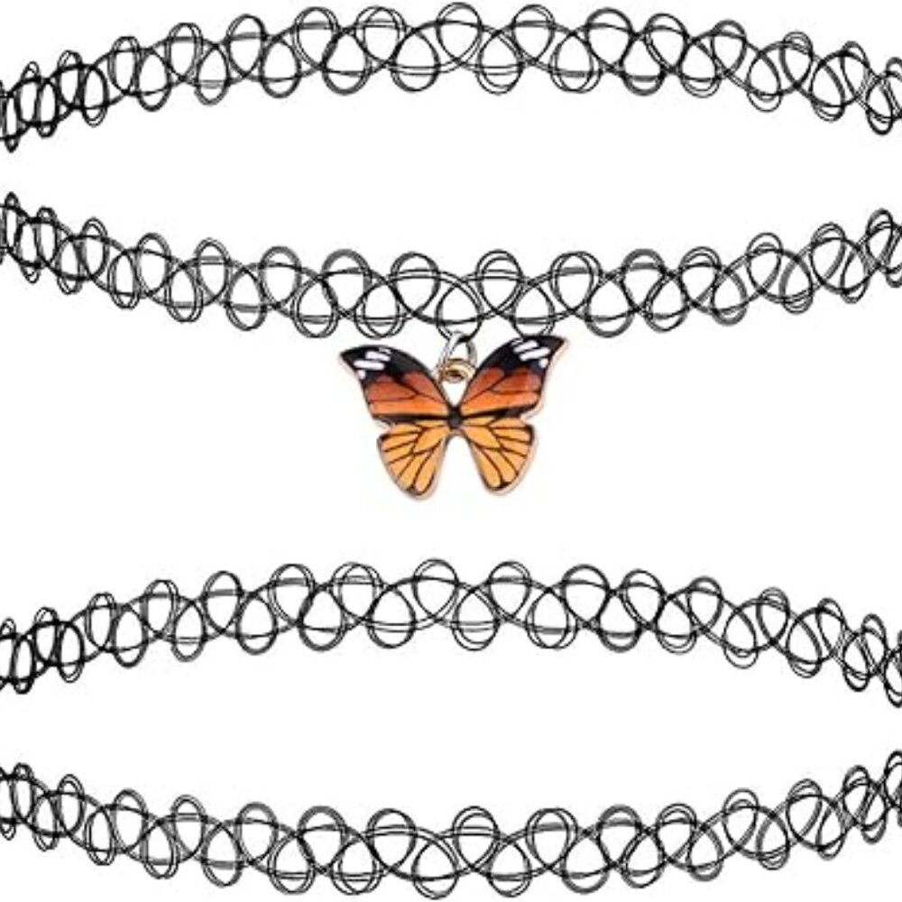 2 PC Choker Necklace Y2K Women Black Butterfly Stretchy Elastic